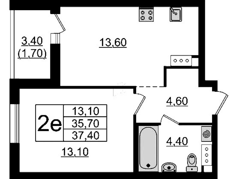 1-комнатная квартира 37.4 м², 2/9 эт., ЖК «А101 Лаголово»